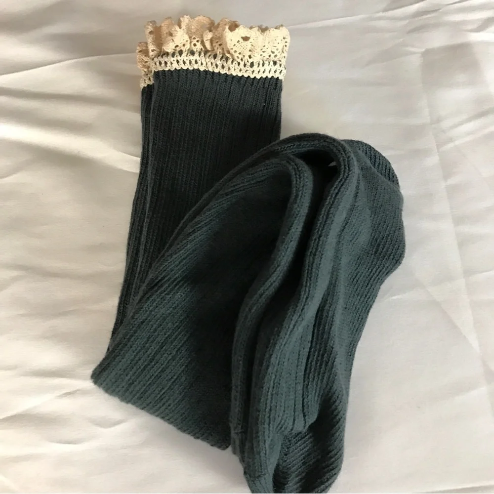 Two pairs Socks Teal Boot Socks and Black Marble w/Crochet‎ Tops NWT